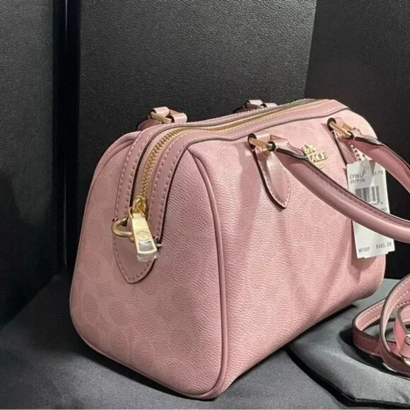 Coach Rowan Satchel Bag In Signature Canvas Powder Pink CV961 - Picture 6 of 7